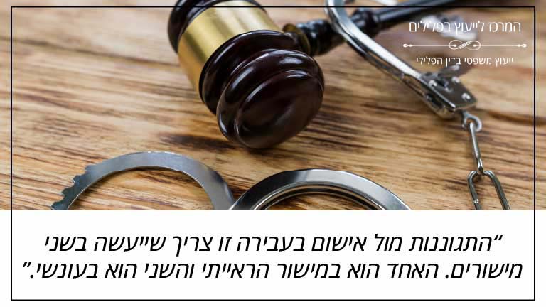 המרכז לייעוץ בפלילים: "התגוננות מול אישום בעבירה זו צריך שייעשה בשני מישורים. האחד הוא במישור הראייתי והשני הוא במישור העונשי."