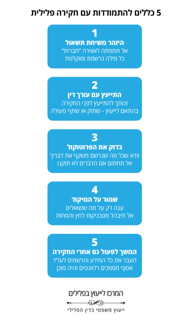 5 כללים להתמודדות עם חקירה פלילית 5 כללים להתמודדות עם חקירה פלילית